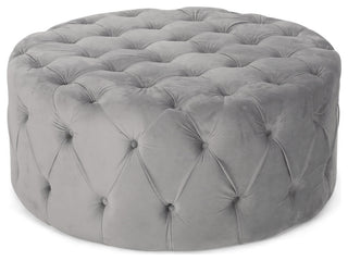 GDF Studio Limosa Round Tufted Velvet Ottoman, Gray
