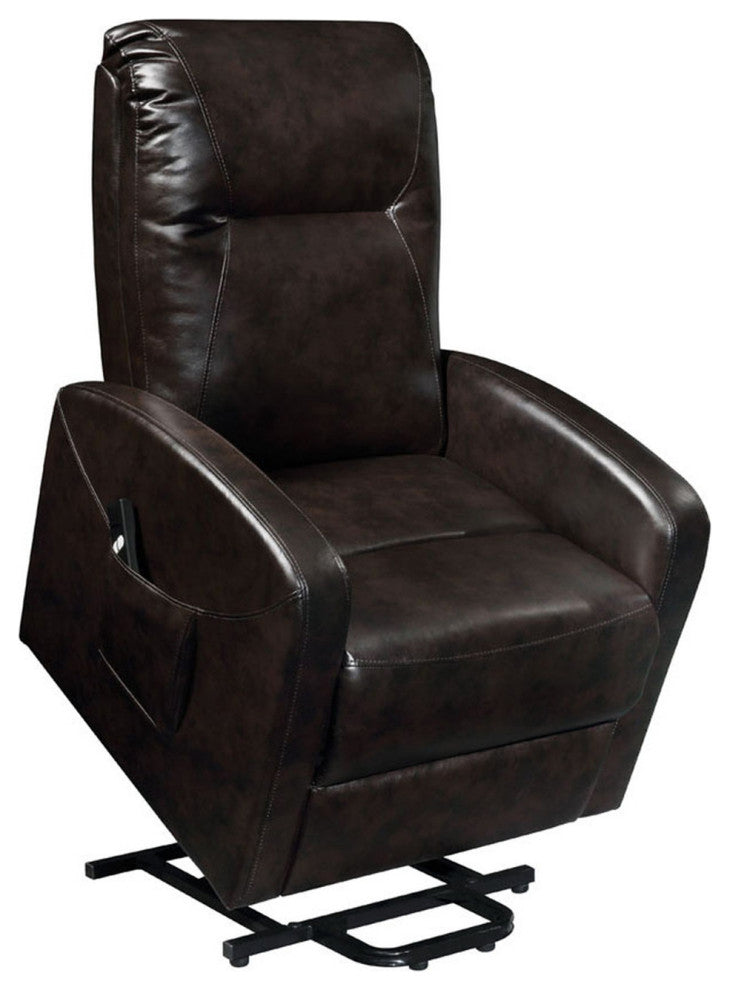 Faux Leather Power Lift Recliner With Pocket, Espresso