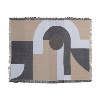 Modern Recycled Cotton Throw Blanket with Print and Fringe, Multicolor