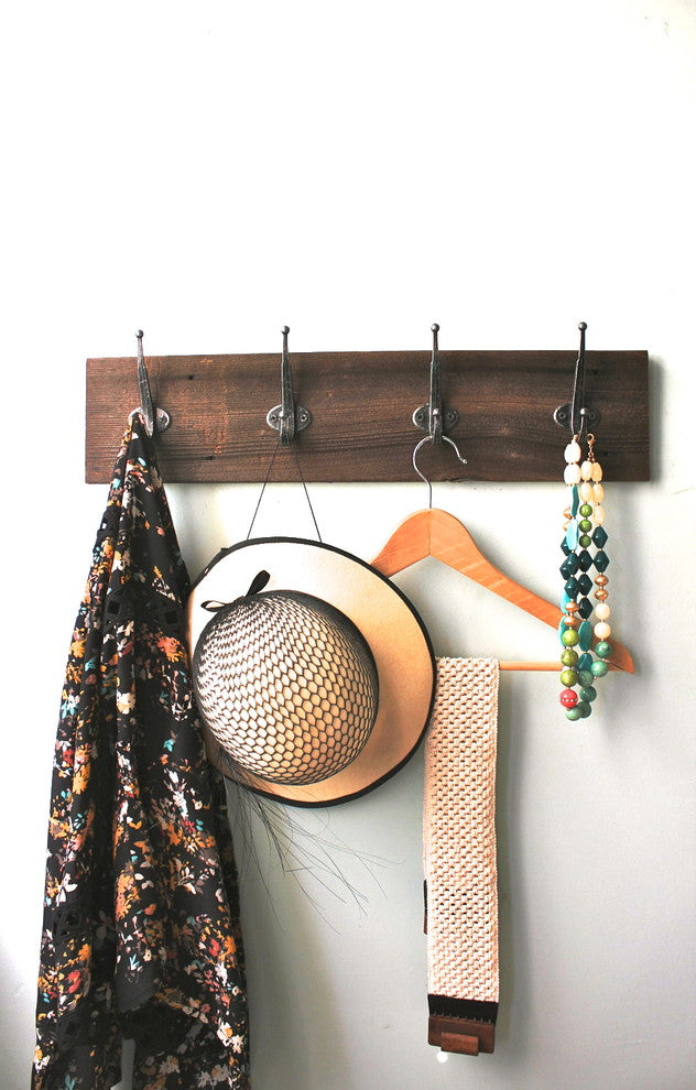 4-Hooks Reclaimed Barn Wood Coat Rack, 24"