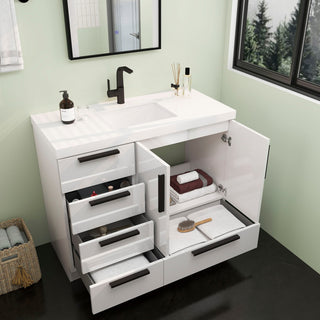 Carla 42" Freestanding Bathroom Vanity With Left Side Drawers, Gloss White