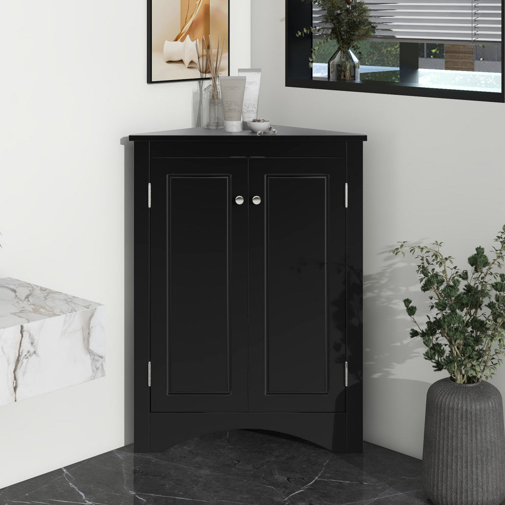 TATEUS Triangle Bathroom Storage Cabinet Freestanding Corner cabinet, Black
