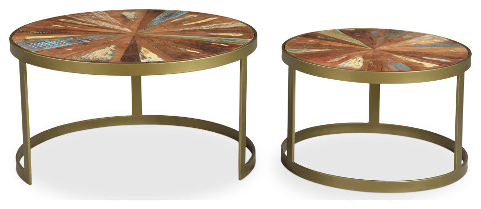 Delian Round coffee table with gold legs -set of 2