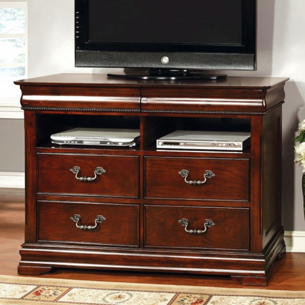 Benzara BM137490 Luxurious English Style Wooden Media Chest, Cherry Brown