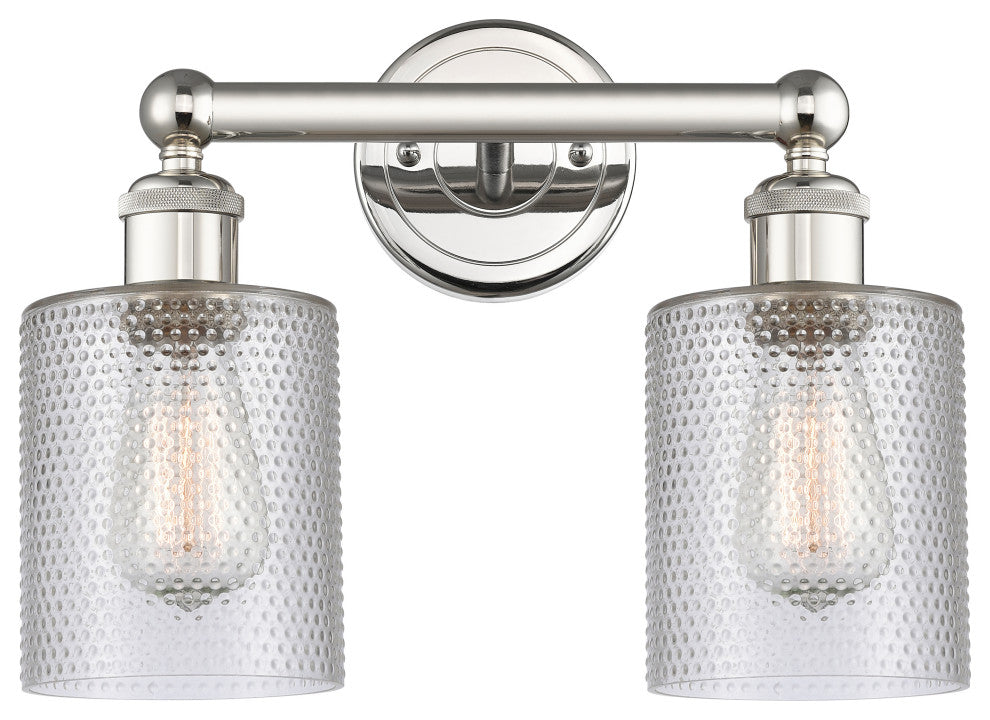 Edison Cobbleskill 2-Light 14" Vanity Light, Polished Nickel Finish, Clear Shade