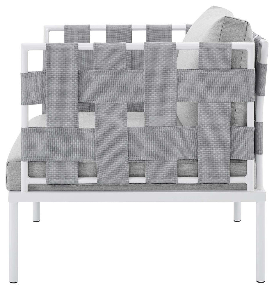 Lounge Sectional Sofa Chair Table Set, Sunbrella, Aluminum, Gray, Outdoor