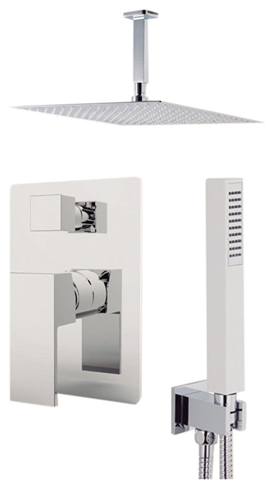 Aquamoon Milan 12" Showerhead, Handshower With Ceiling Arm, Brushed Nickel