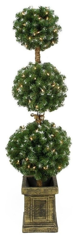 4.5' Pre-Lit Frosted Ball Topiary Tree in Pot