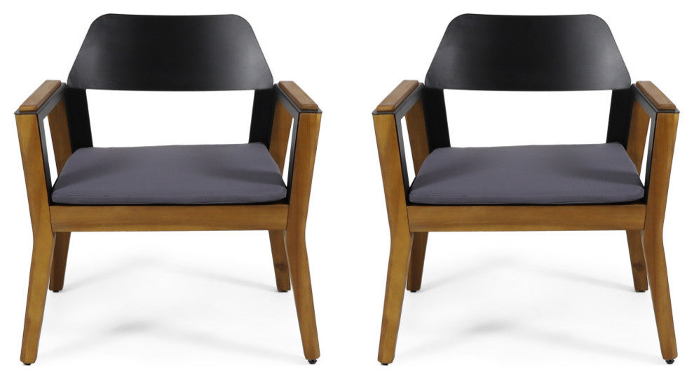 Brayson Outdoor Acacia Wood Club Chairs With Cushion, Set of 2