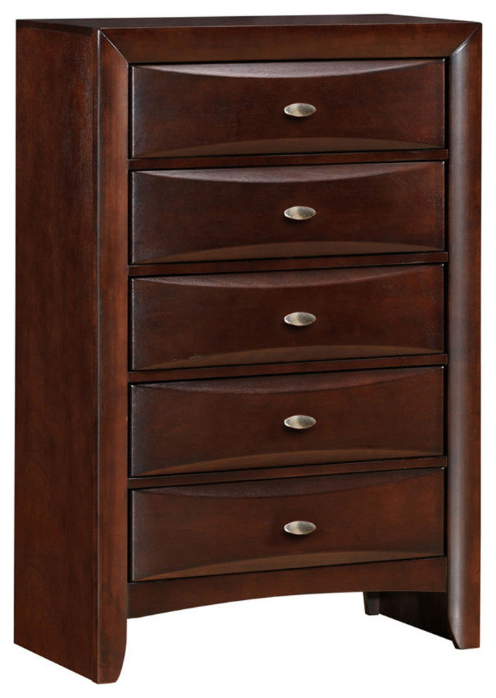 Transitional Wooden Chest with 5 Spacious Beveled Drawers, Brown