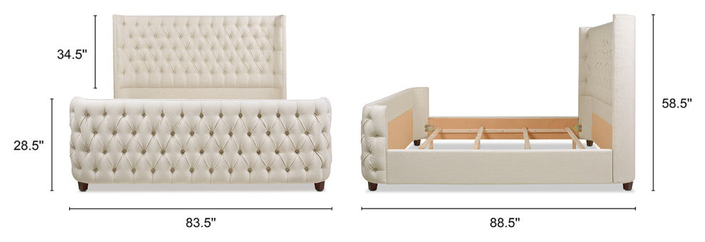 Brooklyn Tufted Sheltered Wingback Panel Bed, Light Beige, King