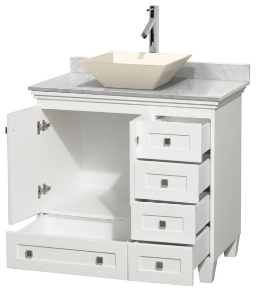 Acclaim White Vanity, 36", Pyra Bone Porcelain, White Carrera Marble