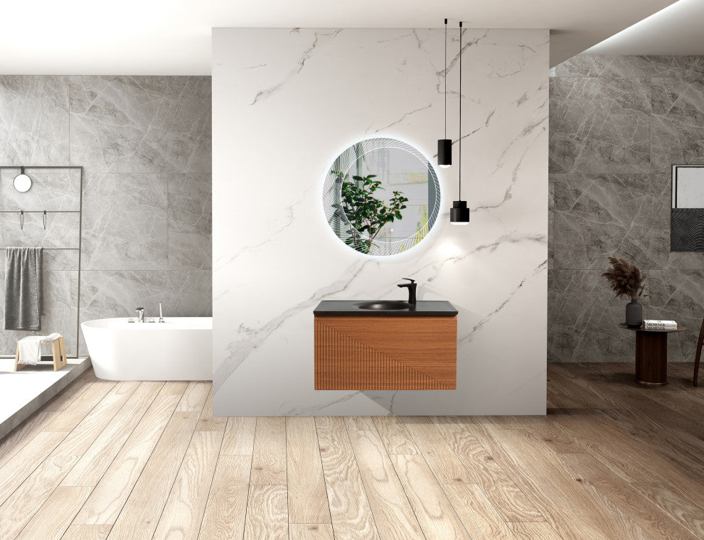 Simon  Wall Mount Vanity With Integrated black Sink, 36"