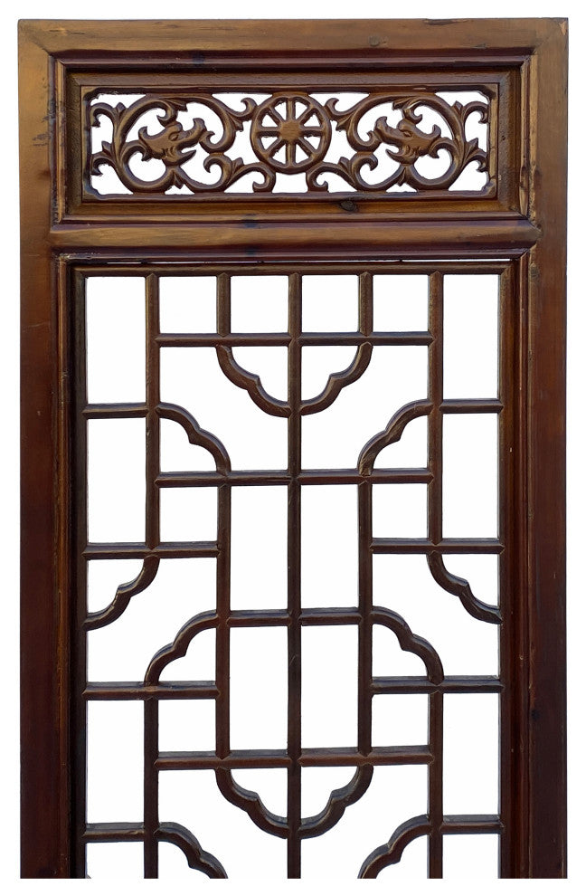Chinese Brown Geometric Pattern Theme Wood Panel Floor Screen 4pcs Hcs7054