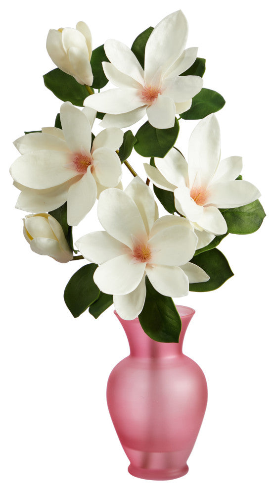 24" Japanese Magnolia Artificial Arrangement, Rose Colored Vase