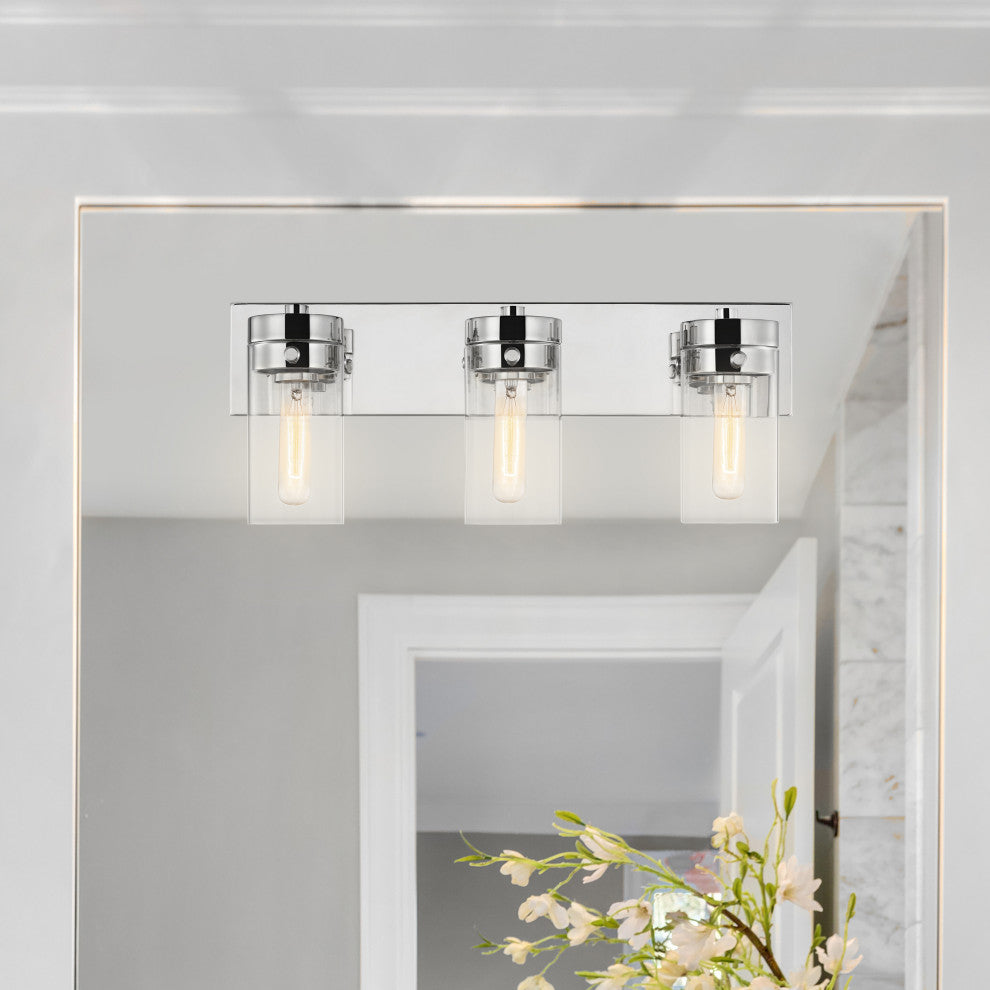Intersection 3-Light Vanity, Polished Nickel With Clear Glass