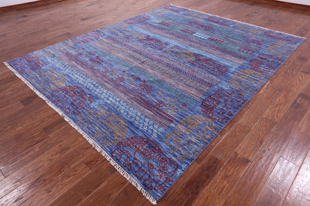 Handmade Persian Gabbeh Elephant Design Wool Rug 8' 2" X 10' 2" - Q13612