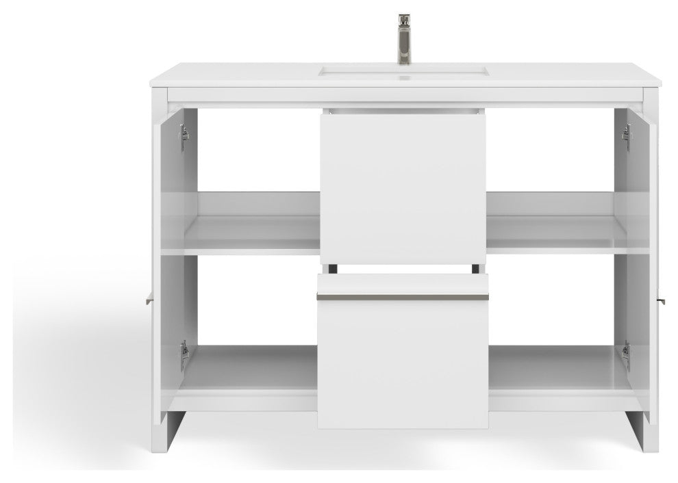 Esconde Bath Vanity, High Gloss White, 48", Single Sink, Freestanding