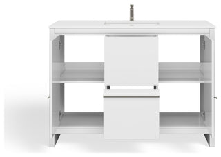 Esconde Bath Vanity, High Gloss White, 48", Single Sink, Freestanding