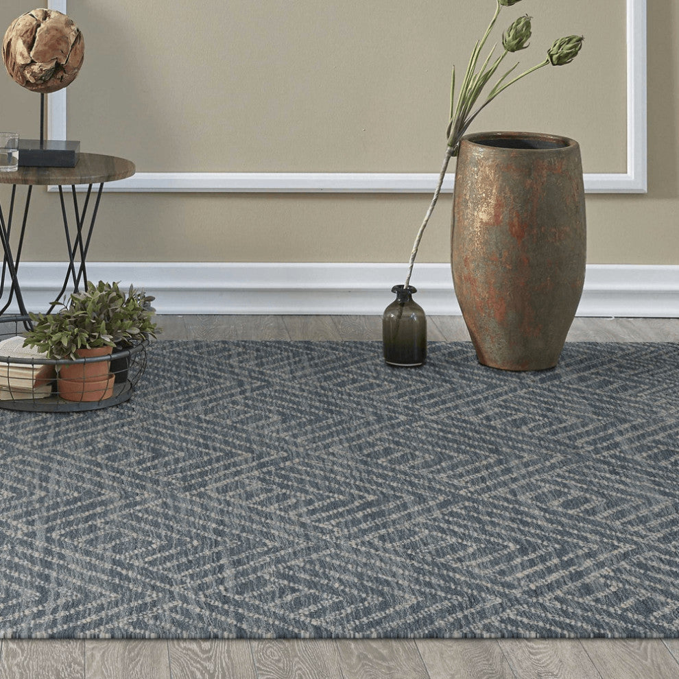 5'X7' Denim Blue Hand Tufted Space Dyed Geometric Indoor Area Rug