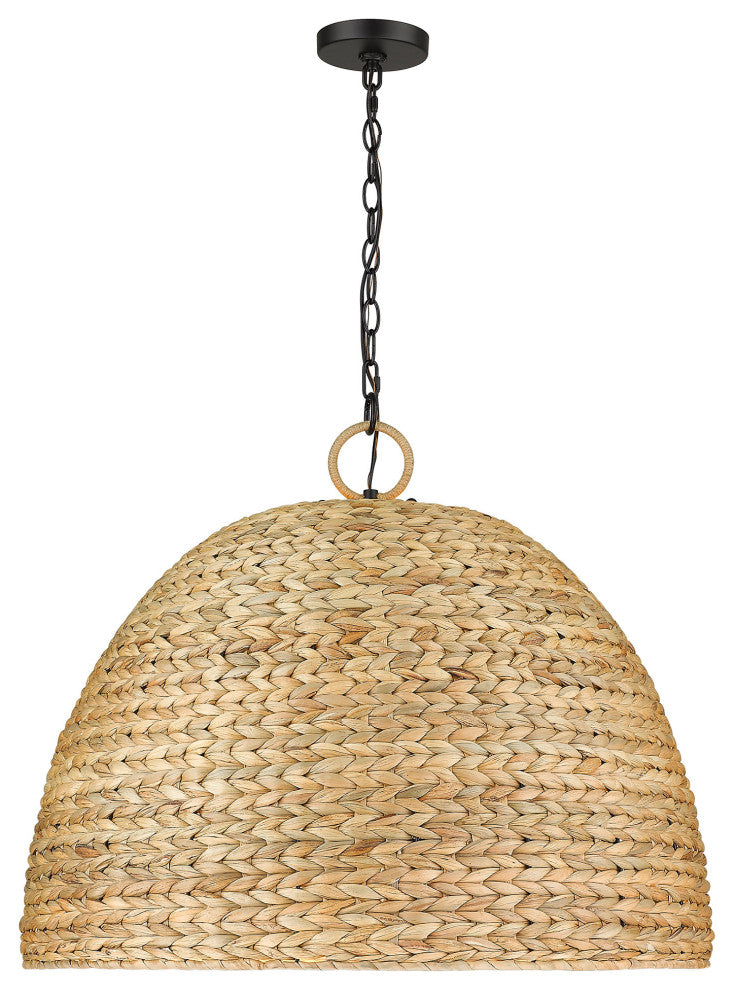 Golden Lighting 1081-8P Rue 8 Light 27"W Pendant - Matte Black / Woven Sweet