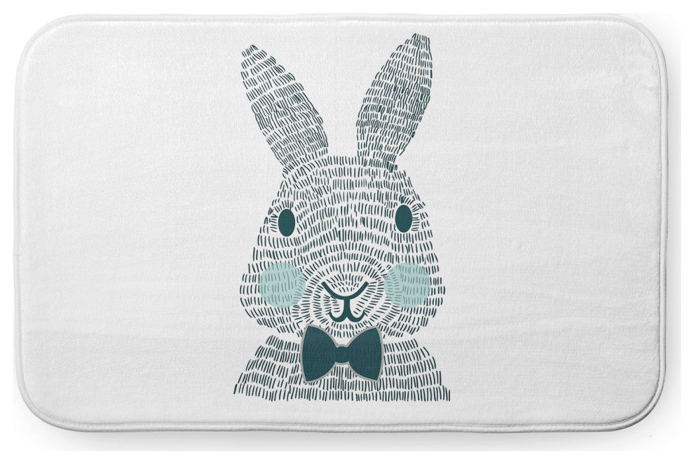 34" x 21" Monochrome Bunny Bathmat, Ocean Abyss Green