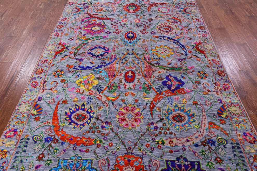 6' 3" X 9' 3" Sickle Leaf Design Persian Handmade Wool & Silk Rug - Q15566