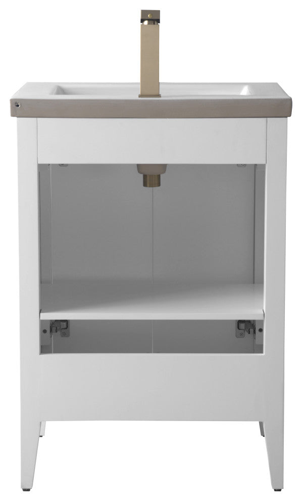 Vanity Art Freestanding Vanity, White, 24", Single Sink, Golden Brushed