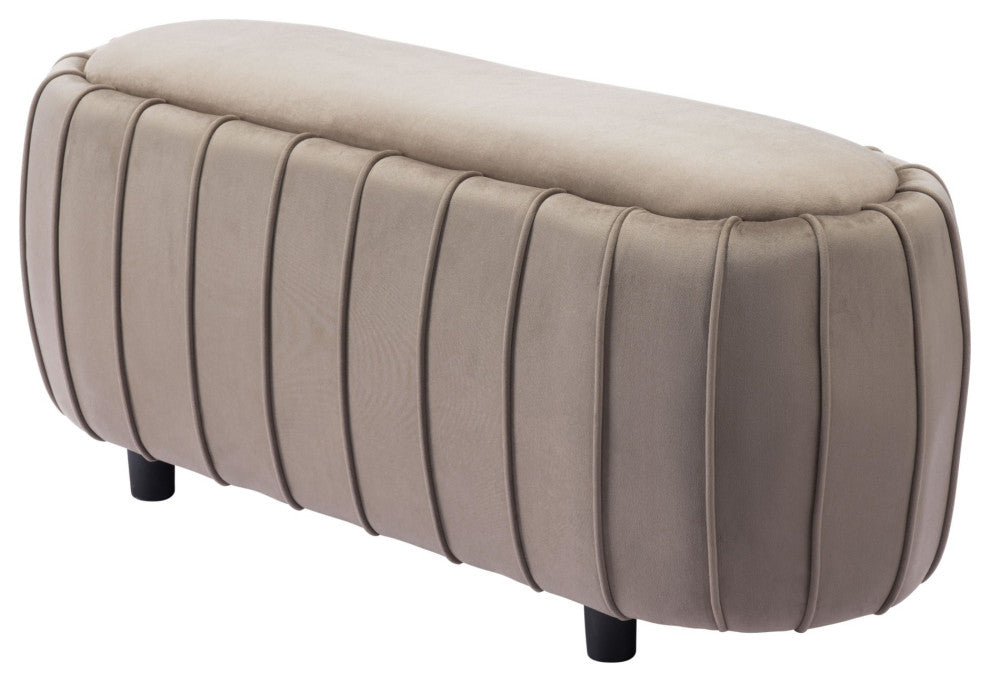Accent Chair Bench, Fabric, Wood, Beige, Black, Lounge Cafe Lobby Hospitality