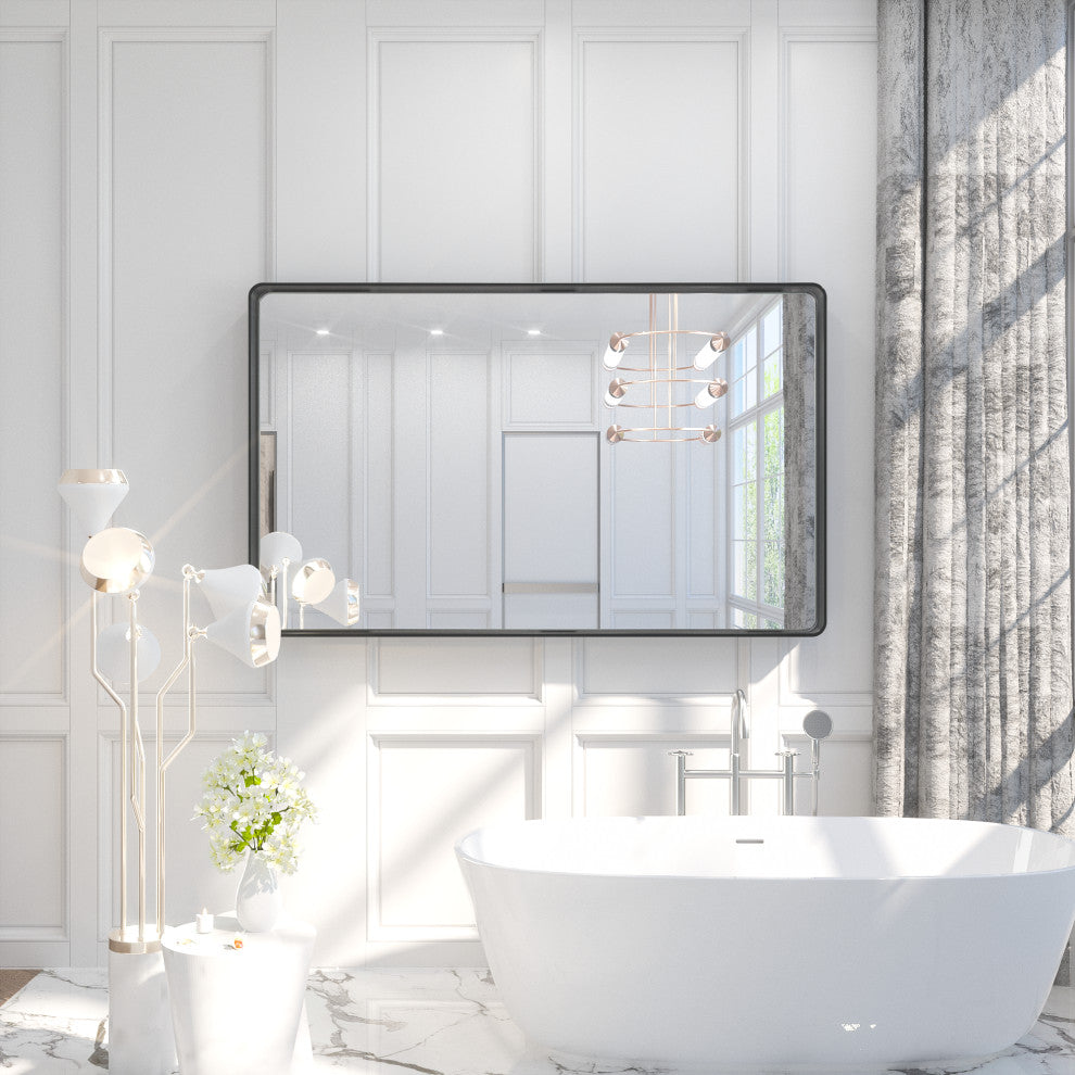 Metal Frame Decorative Rectangular Wall Mount Mirror, Black, 60"x36"