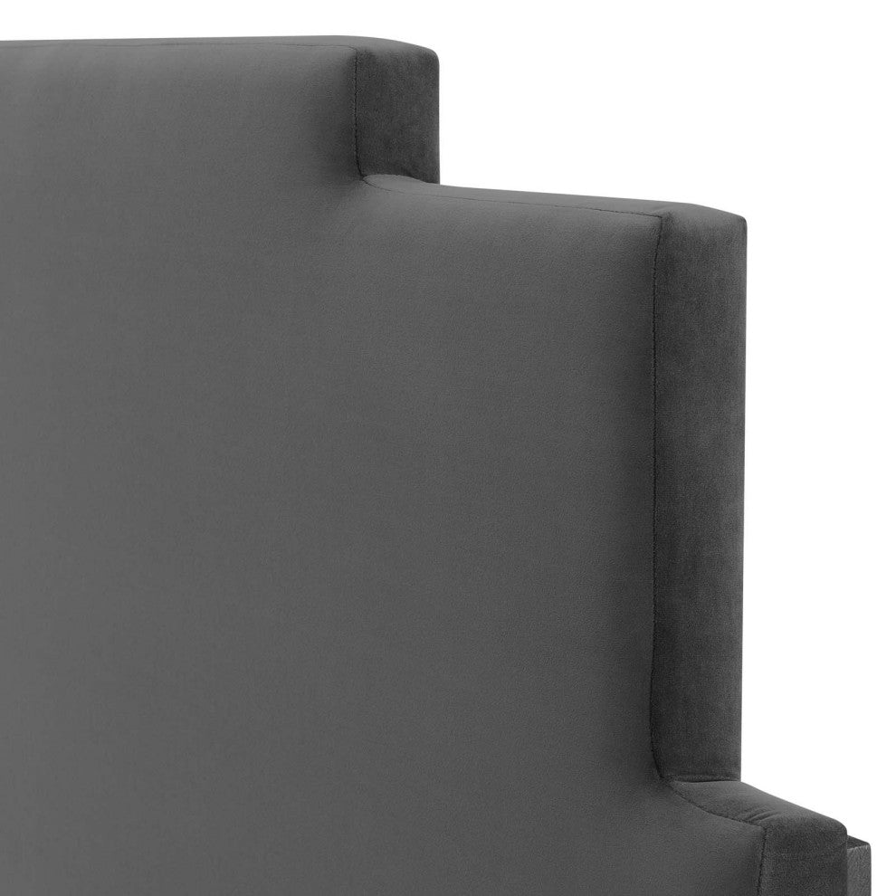 Headboard, Twin Size, Velvet, Dark Gray, Modern Contemporary, Bedroom