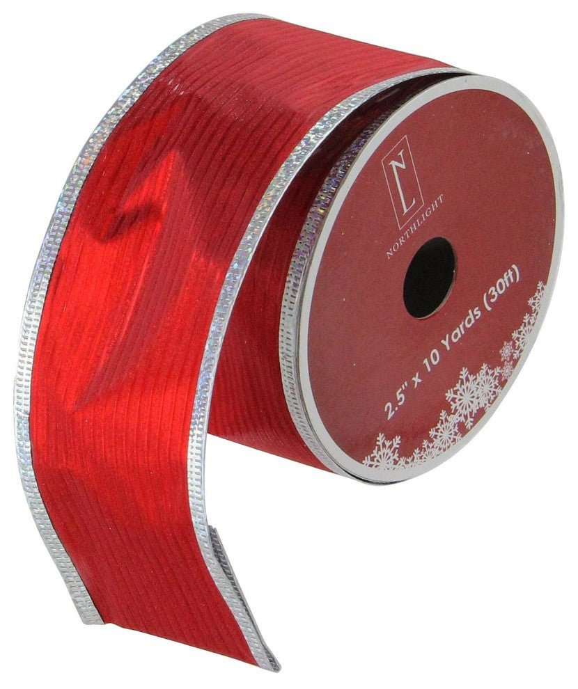 Red & Silver Wired Christmas Craft Ribbon
