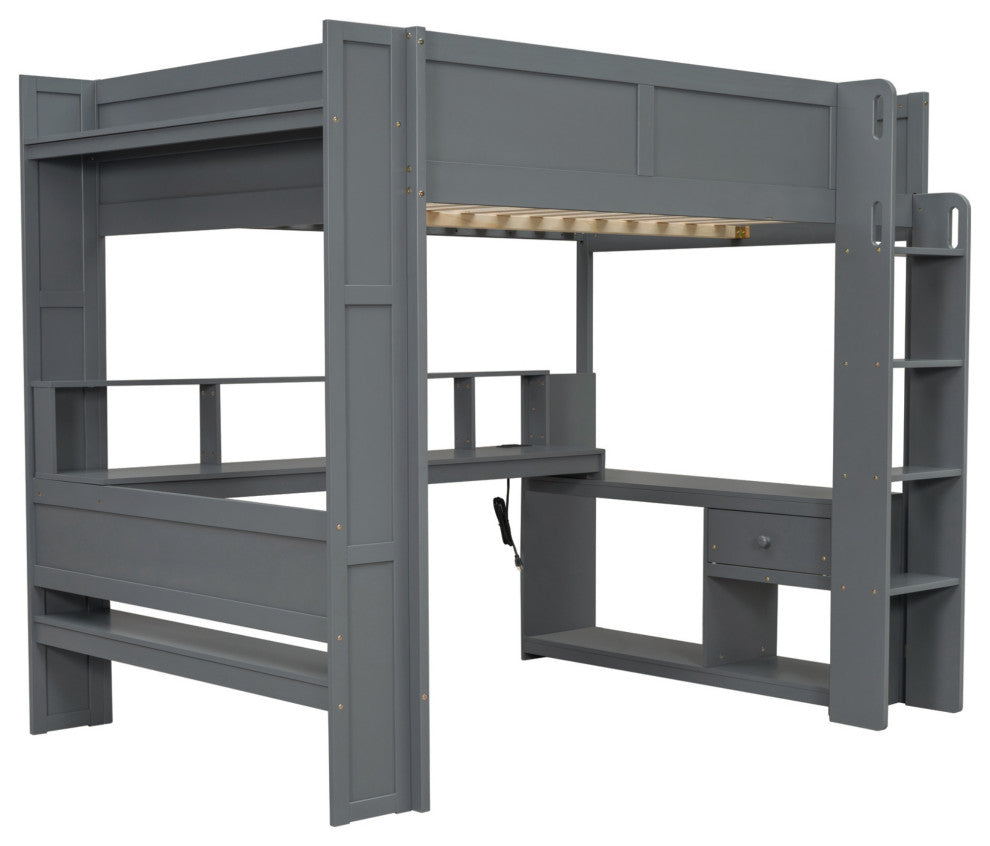 Gewnee Wood Full Size Gaming Loft Bed with Desk