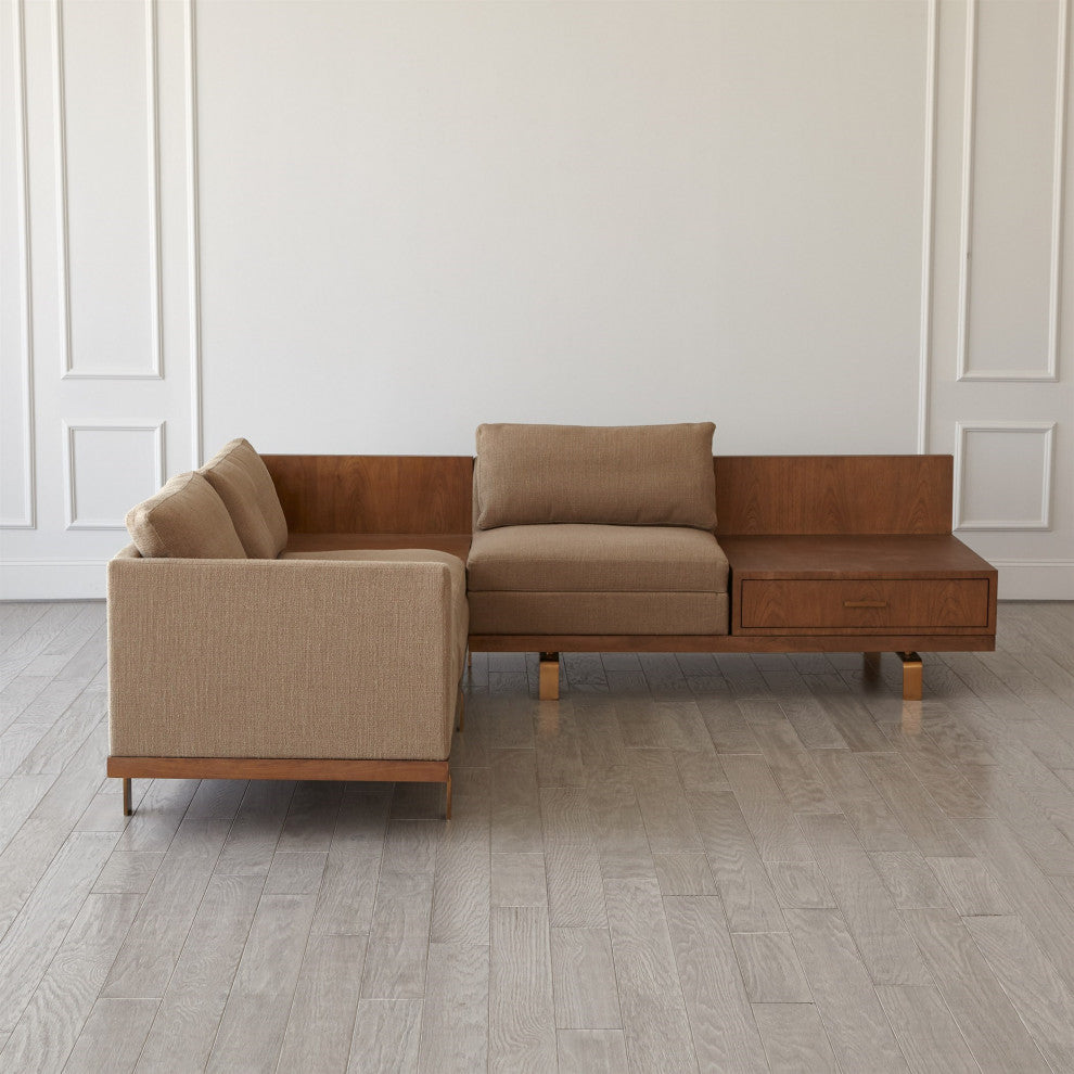 Luxe 6 Seat Sofa Side Table Sectional Walnut Wood Midcentury Contemporary Corner