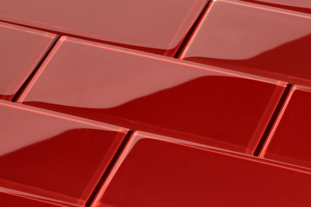 3"x6" Glass Subway Collection, Ruby Red