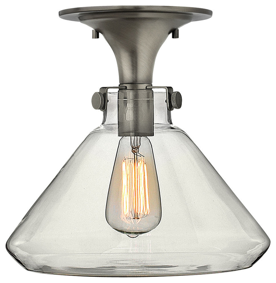 Hinkley Congress Foyer Large Retro Glass Flush Mount, Antique Nickel