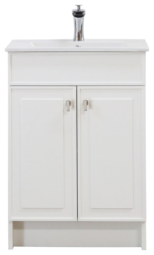 SmartFold 24" Single Sink Vanity, White With White Ceramic Top, Brushed Nickel