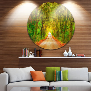 Fall Greenery And Road Straight Ahead, Forest Round Wall Art, 36"