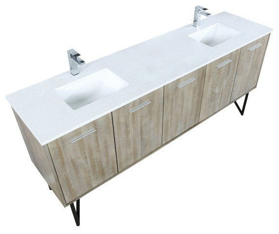 Lancy Modern 80" Rustic Acacia Double Sink Bathroom Vanity, Labaro Brushed Nicke