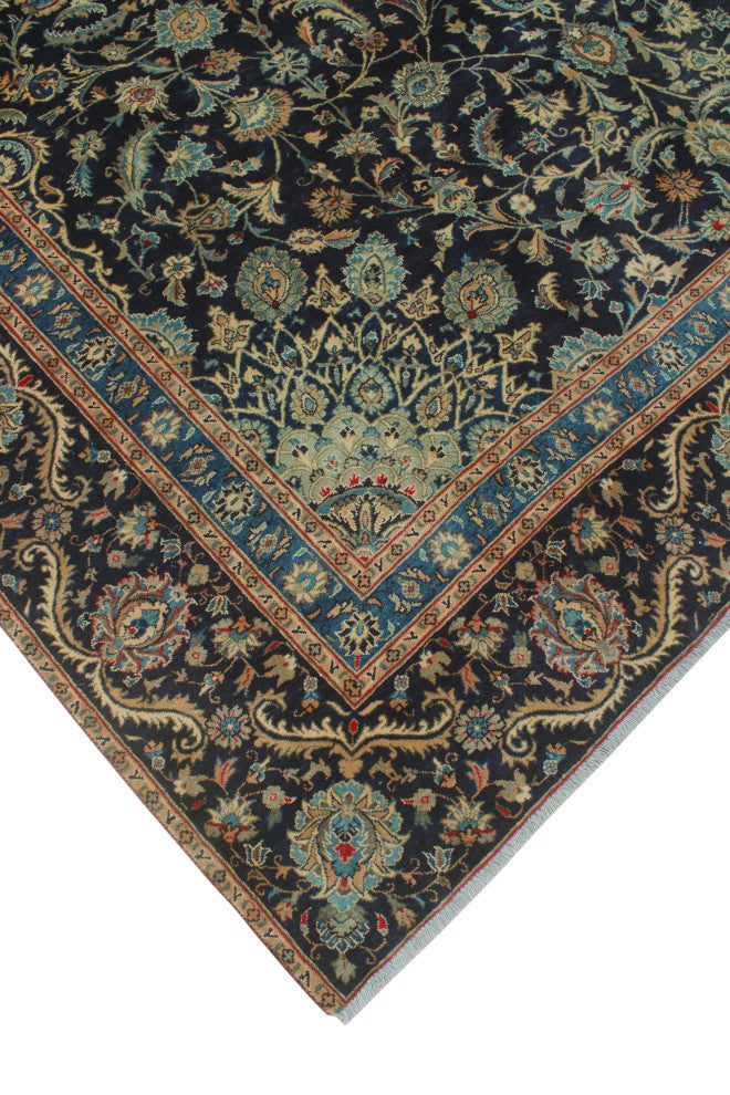 Fine Vintage Distressed Fem Navy Rug