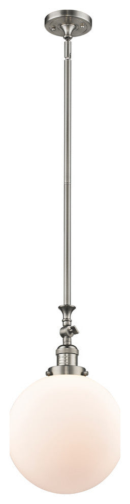 X-Large Beacon 1-Light Mini Pendant, Brushed Satin Nickel, Matte White