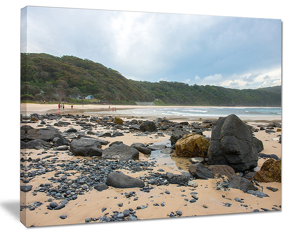"Pretty Beach With Small And Big Rocks" Seashore Canvas Print, 40"x30"