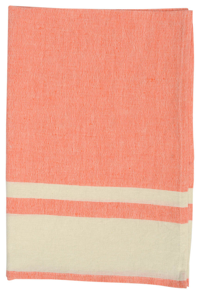 Chambray Stripe Tea Towel, Set of 4, 20"x30", Coral Natural