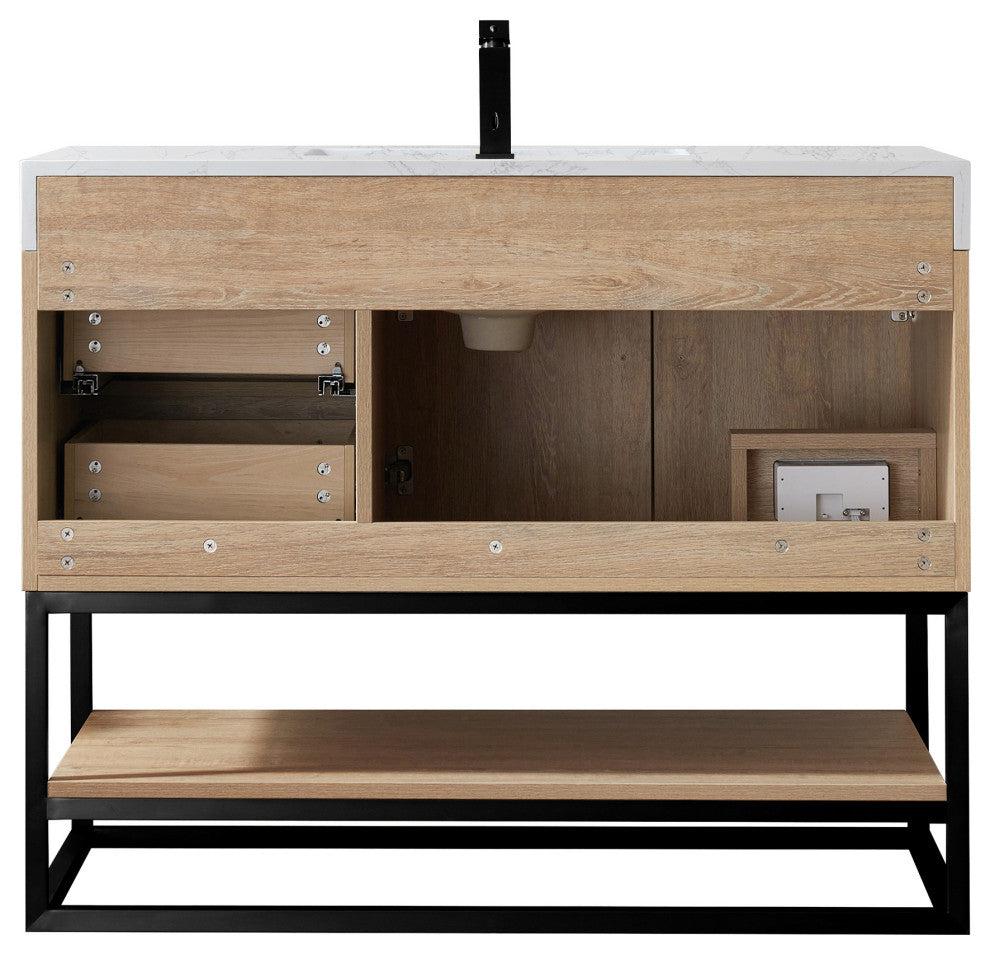 Alistair Vanity, North American Oak, Matte Black Hardware, 42", With Mirror