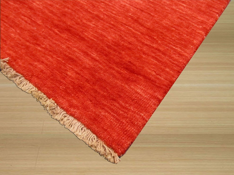 EORC Handmade Wool Red Traditional Solid Lori Baft Rug, Rectangular 9'x12'