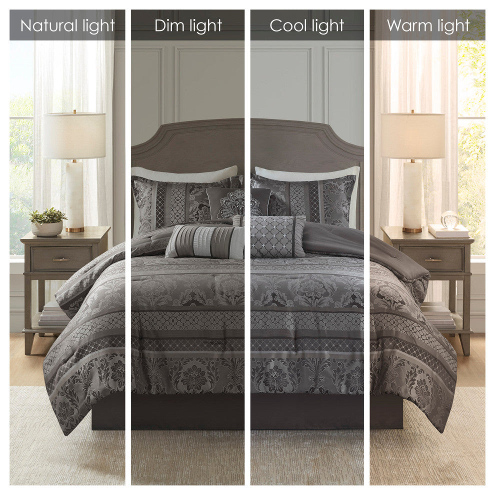 Madison Park Bellagio 7 Piece Jacquard Comforter Set in Grey