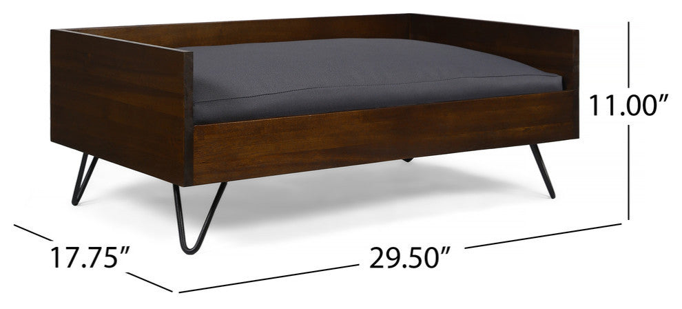 Bonneville Mid-Century Modern Pet Bed With Acacia Wood Frame, Dark Oak