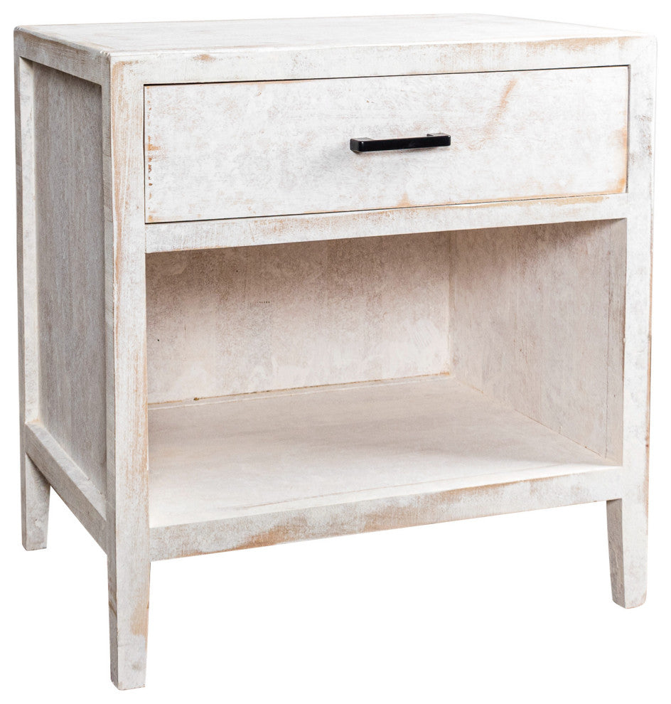 Farmhouse Wood Distressed White Nightstand