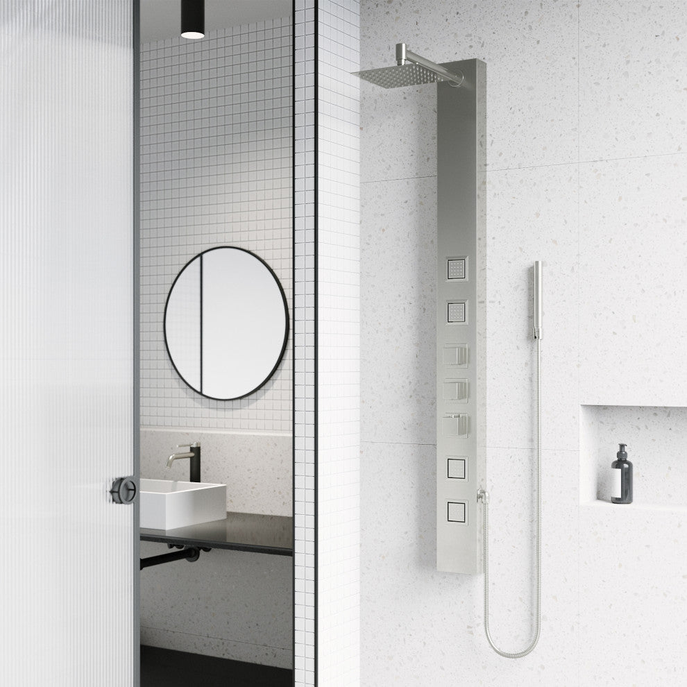 Sutton 58" H x 5" W 4-Jet Shower Panel with Square Shower Head, Stainless Steel