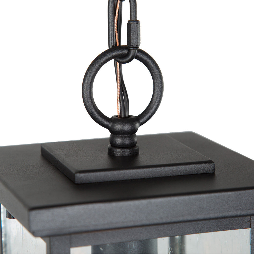 LNC Transitional 1-Light Black Square Outdoor Lighting, Single Pendant